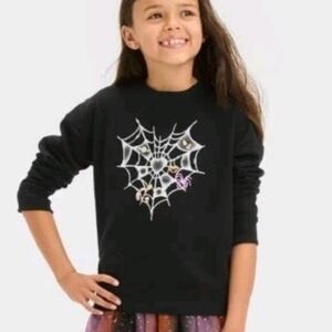 Girls Cat & Jack Spider Web Heart‎ Halloween Sweatshirt Size XL (14) Black NWT